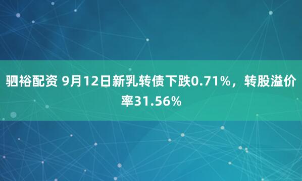 驷裕配资 9月12日新乳转债下跌0.71%，转股溢价率31.56%